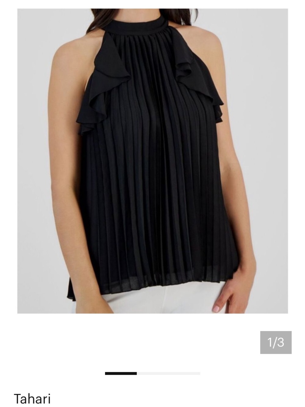Tahari Black Pleated Halter Ruffle Mock Turtleneck Top